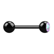 Barbell noir avec boule et boule de cristal multicolore