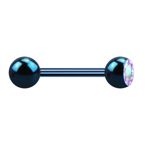Barbell bleu foncé avec boule et boule de cristal multicolore