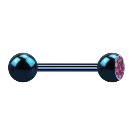 Barbell bleu foncé avec boule et boule de cristal rose
