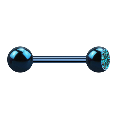 Barbell bleu foncé avec boule et boule de cristal aqua