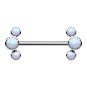 Threadless barbell silver front three opals white