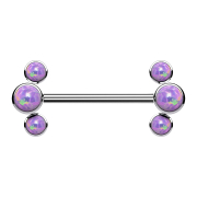 Threadless barbell silver front three opals violet