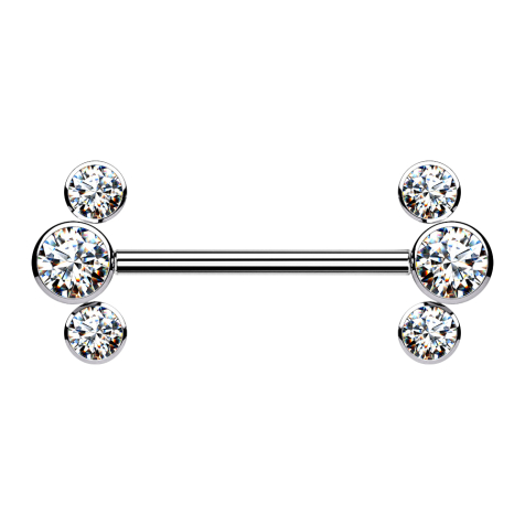 Threadless Barbell silber front drei Kristalle silber