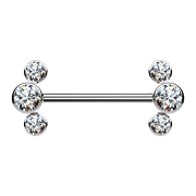 Threadless barbell, silver front, three crystals, silver