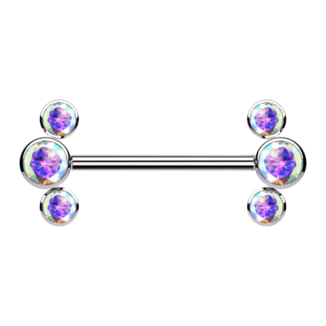 Threadless barbell silver front three crystals multicolor