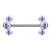 Threadless Barbell silver front three crystals multicolor
