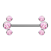 Threadless barbell silver front three crystals pink