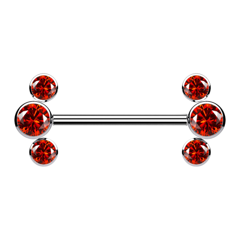 Threadless barbell, silver front, three red crystals