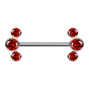 Threadless barbell, silver front, three red crystals