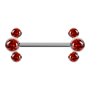 Threadless barbell silver front three crystals red
