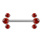 Threadless barbell, silver front, three red crystals