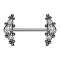 Barbell sans filetage argenté au centre avec boules et trois cristaux argentés