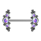 Threadless barbell, silver, front center with balls and three multicolor crystals