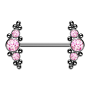 Threadless barbell, silver, front center with balls and...