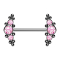 Threadless barbell silver front center with balls and three pink crystals