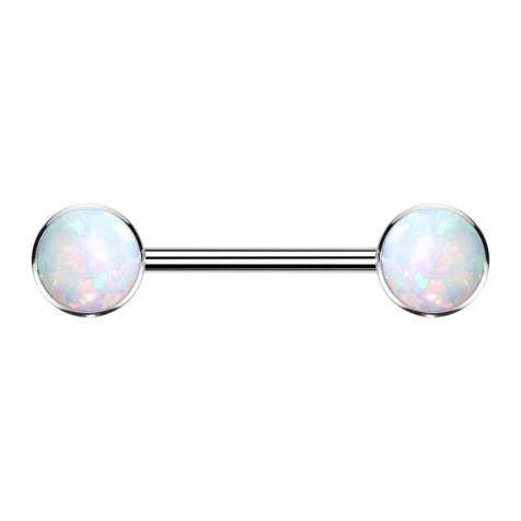 Disque argenté Threadless Barbell à lavant avec opale blanche