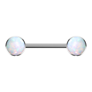 Threadless barbell silver disk front with opal white
