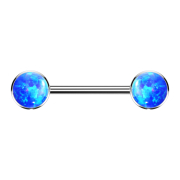 Threadless barbell silver disk front with opal blue