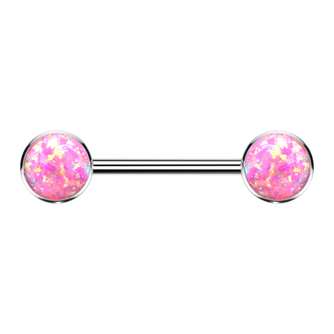 Threadless Barbell silber Scheibe front mit Opal pink