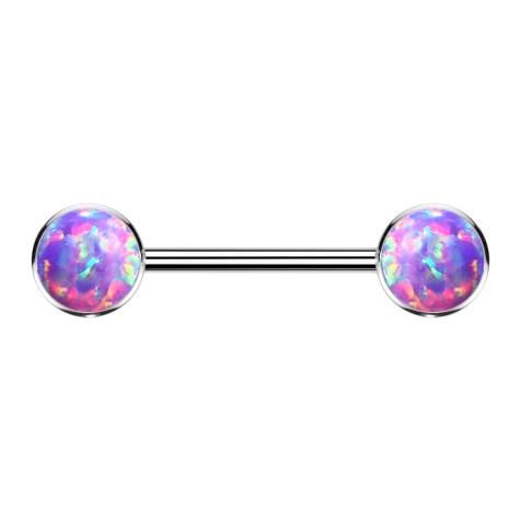 Threadless barbell silver disc front with opal violet