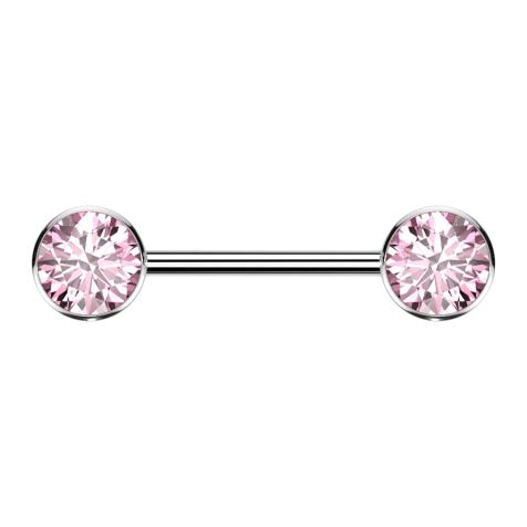 Barbell sans filetage argenté disque avant avec cristal rose