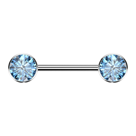 Threadless barbell silver disc front with crystal aqua