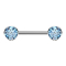 Threadless barbell silver disc front with crystal aqua