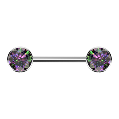 Threadless barbell silver disc front with crystal dark multicolor