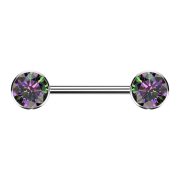 Threadless barbell silver disc front with crystal dark...