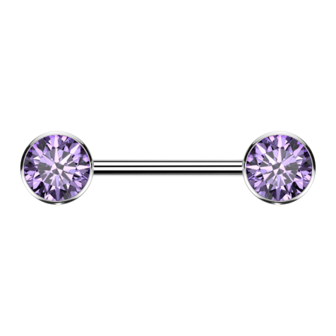 Threadless barbell silver disc front with crystal violet
