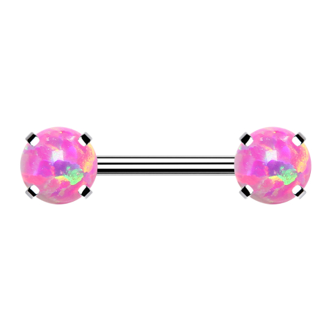 Threadless Barbell argenté devant avec opale rose sertie