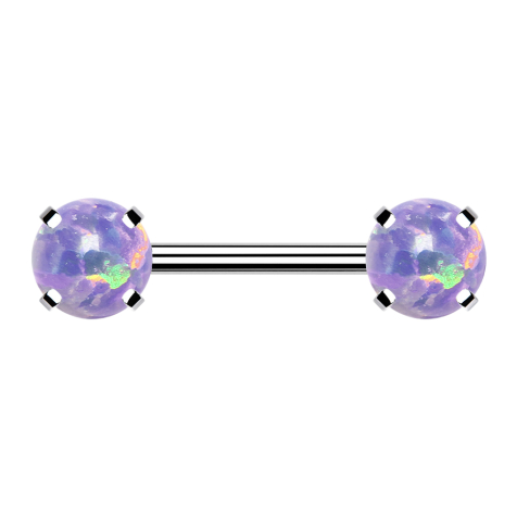 Threadless Barbell argent avant avec opale violette sertie