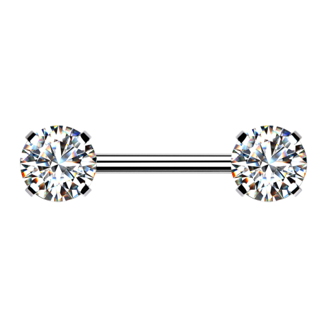 Threadless barbell silver front set with silver crystal