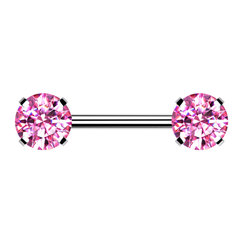 Threadless barbell silver front set with pink crystal