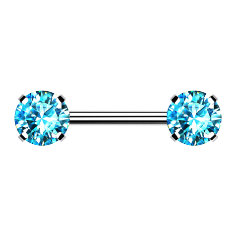 Threadless barbell silver front set with aqua crystal
