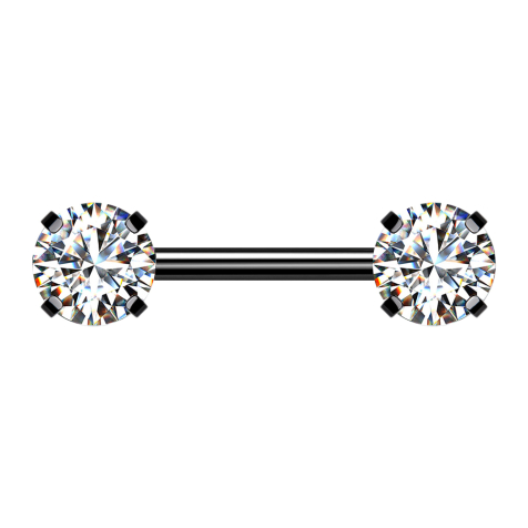 Threadless Barbell black front with crystal silver set