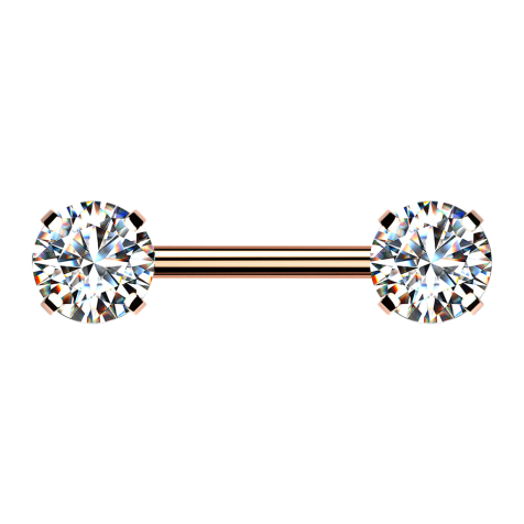 Threadless barbell rose gold front with silver crystal setting