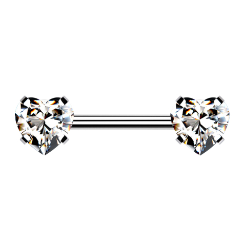Threadless Barbell silver front with heart crystal silver set