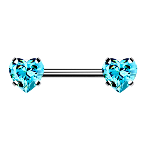 Threadless barbell silver front with heart crystal aqua set