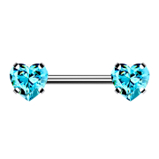 Threadless barbell silver front with heart crystal aqua set