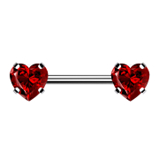 Threadless Barbell silver front with heart crystal red set