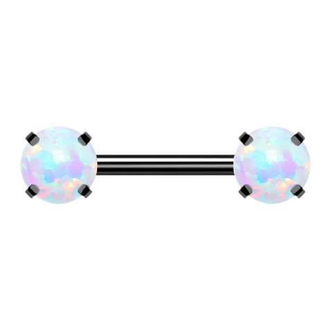 Threadless barbell black front set with white opal