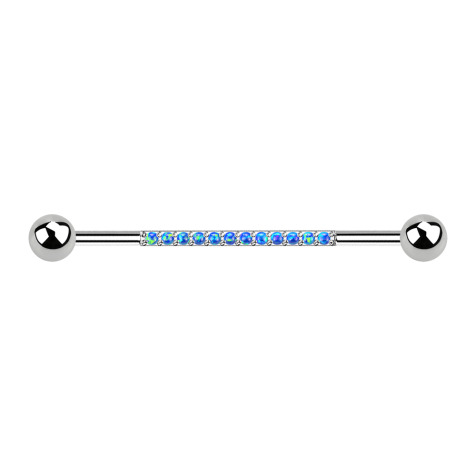 Barbell silver with two balls twelve opals blue