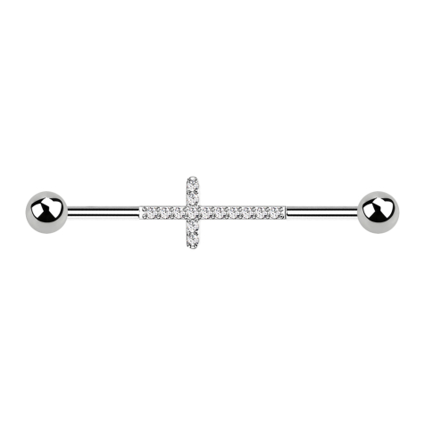 Barbell argento con due sfere Croce con cristalli argento