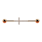 Barbell oro rosa con due sfere Croce con cristalli argento