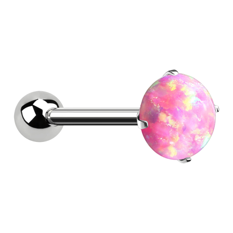 Micro Threadless Barbell silber mit Kugel und Opal pink gefasst
