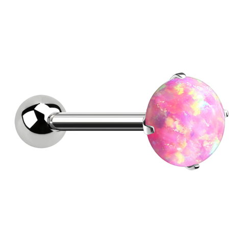 Micro Threadless Barbell argento con sfera e opale rosa incastonato