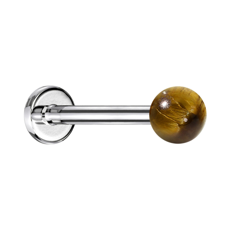 Micro Labret argenté avec une pierre dœil de tigre sphérique