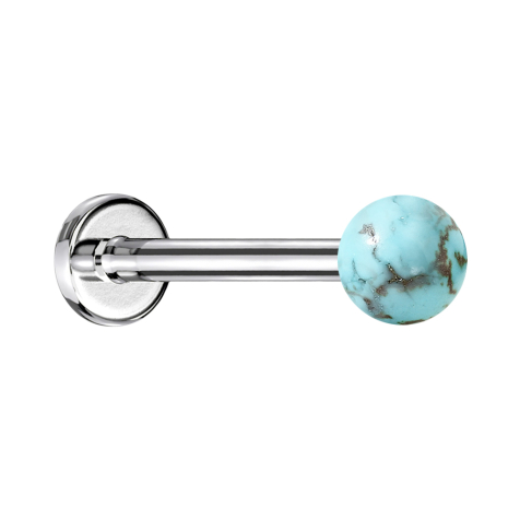 Micro labret argenté avec pierre turquoise sphérique