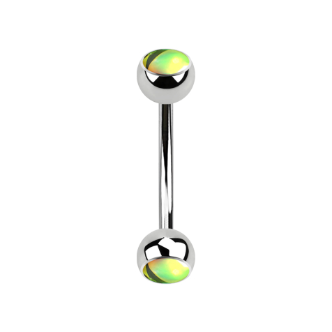Micro banana silver with two iridescent green balls